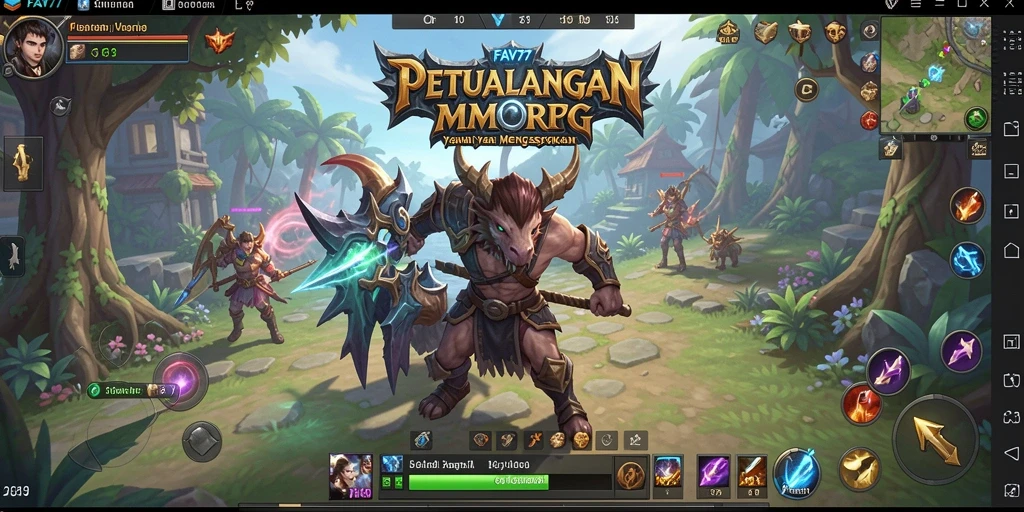 Screenshot FAV77 menampilkan pertempuran seru di dunia MMORPG.