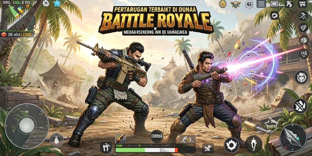 Tangkapan layar permainan IDR89 menunjukkan aksi Battle Royale yang seru.