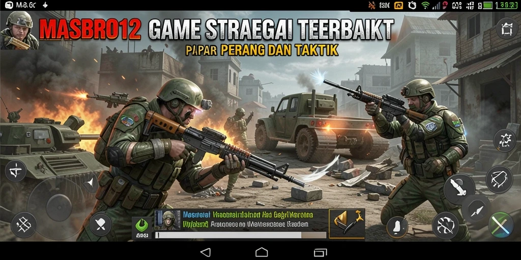Tangkapan layar gameplay MASBRO12 menampilkan pertempuran strategis yang mendebarkan.