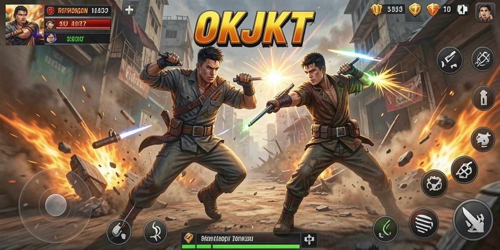 Tampilan aksi seru dalam gameplay OKJKT yang mendebarkan.