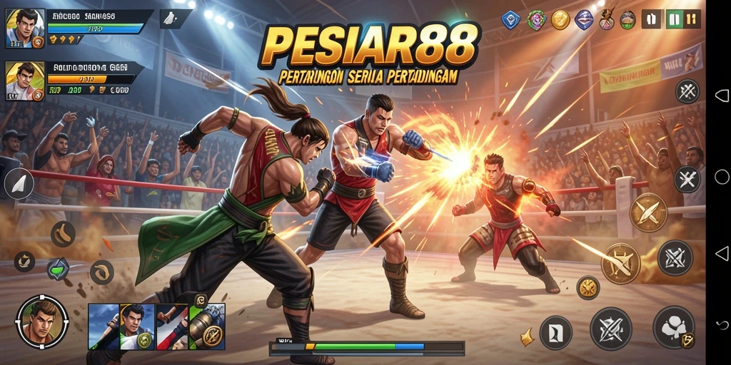 Gameplay menegangkan dalam PESIAR88 dengan pertarungan para karakter.
