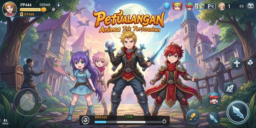Tampilan gameplay seru dari PP444 dengan karakter Anime populer.
