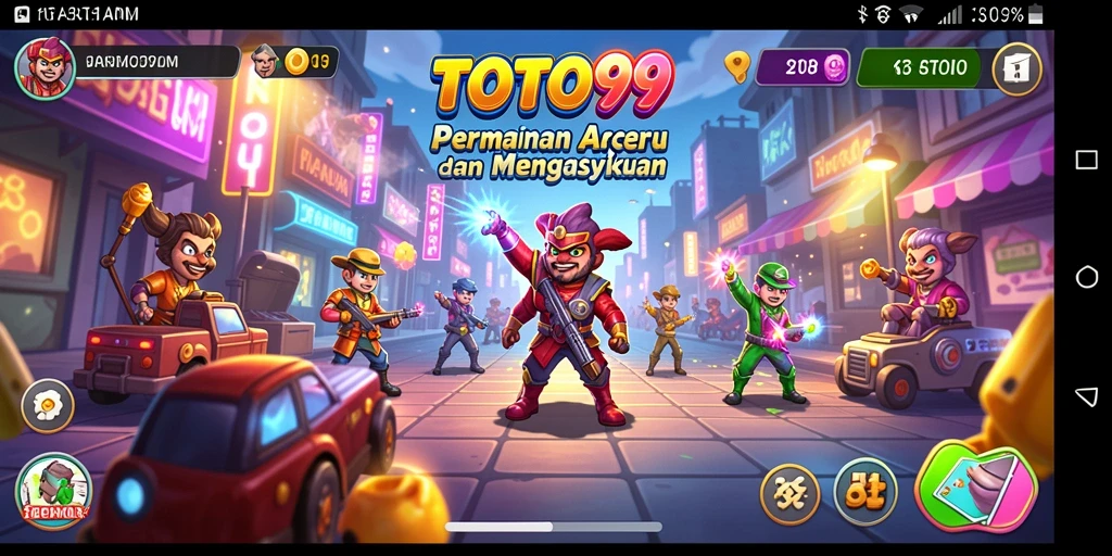 Tampilan gameplay seru TOTO99 dengan karakter berwarna-warni.