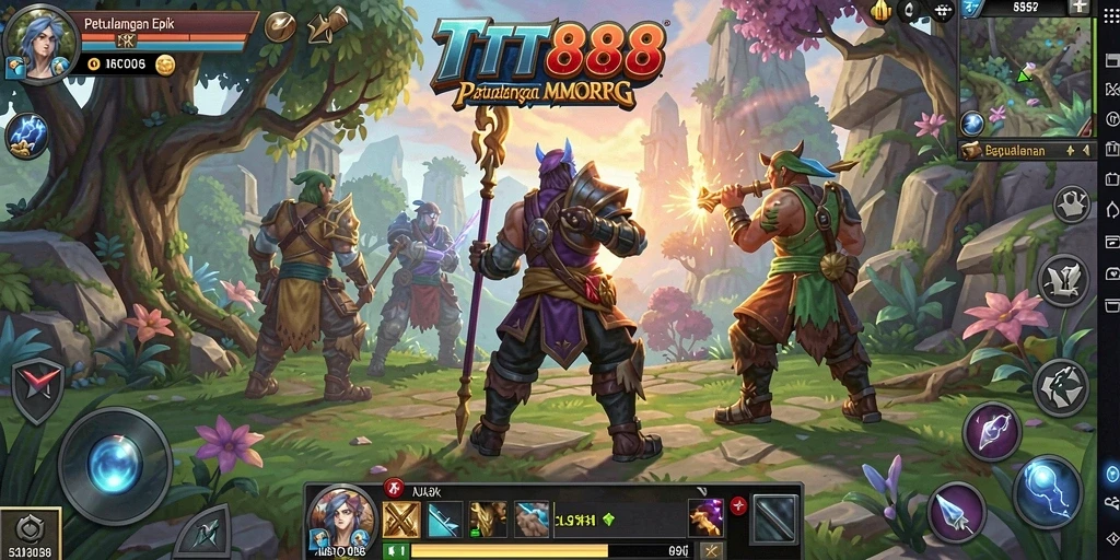 Screenshot gameplay TTT888 menampilkan pertempuran seru di dunia fantasi.